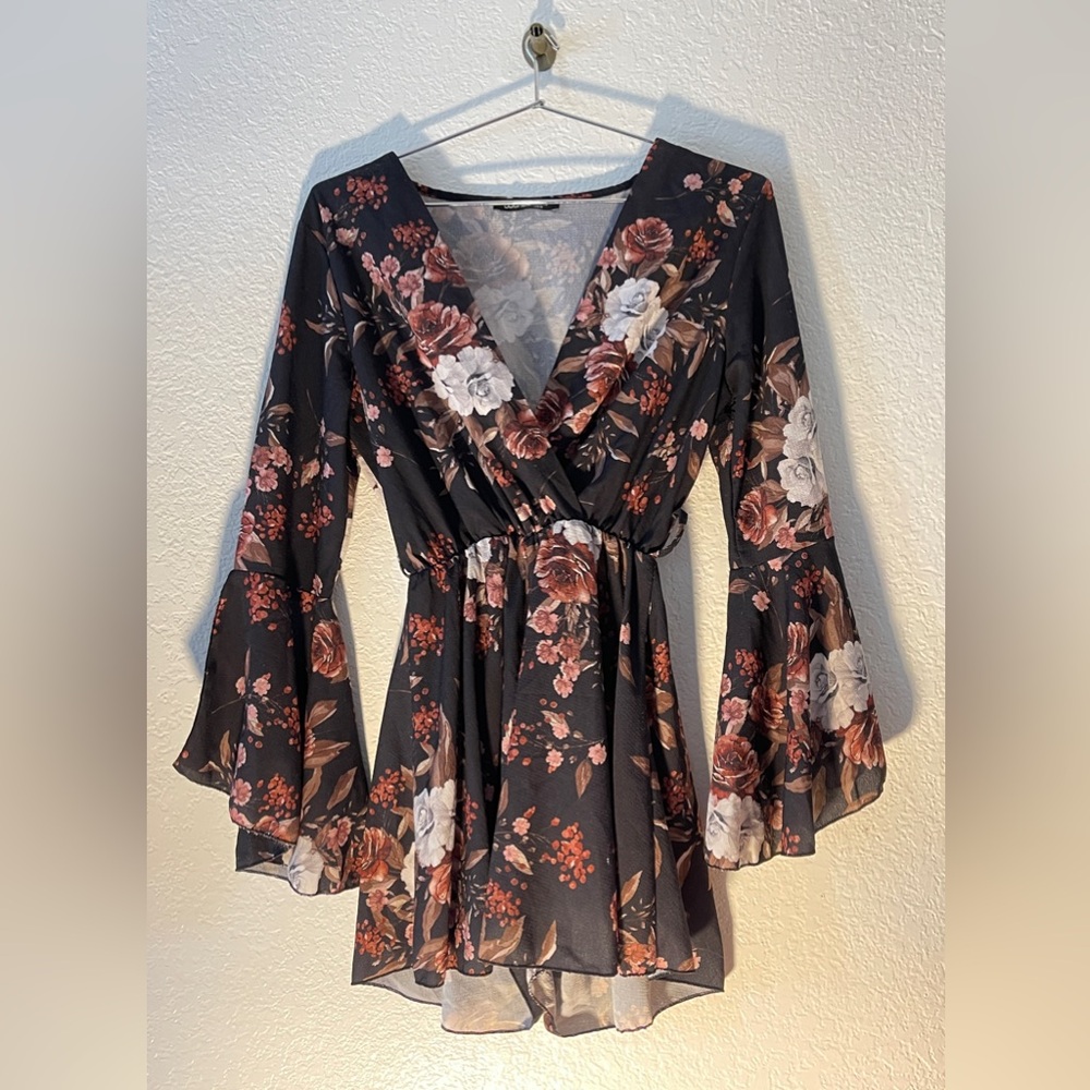 Floral Wrap Dress with Bell Sleeves